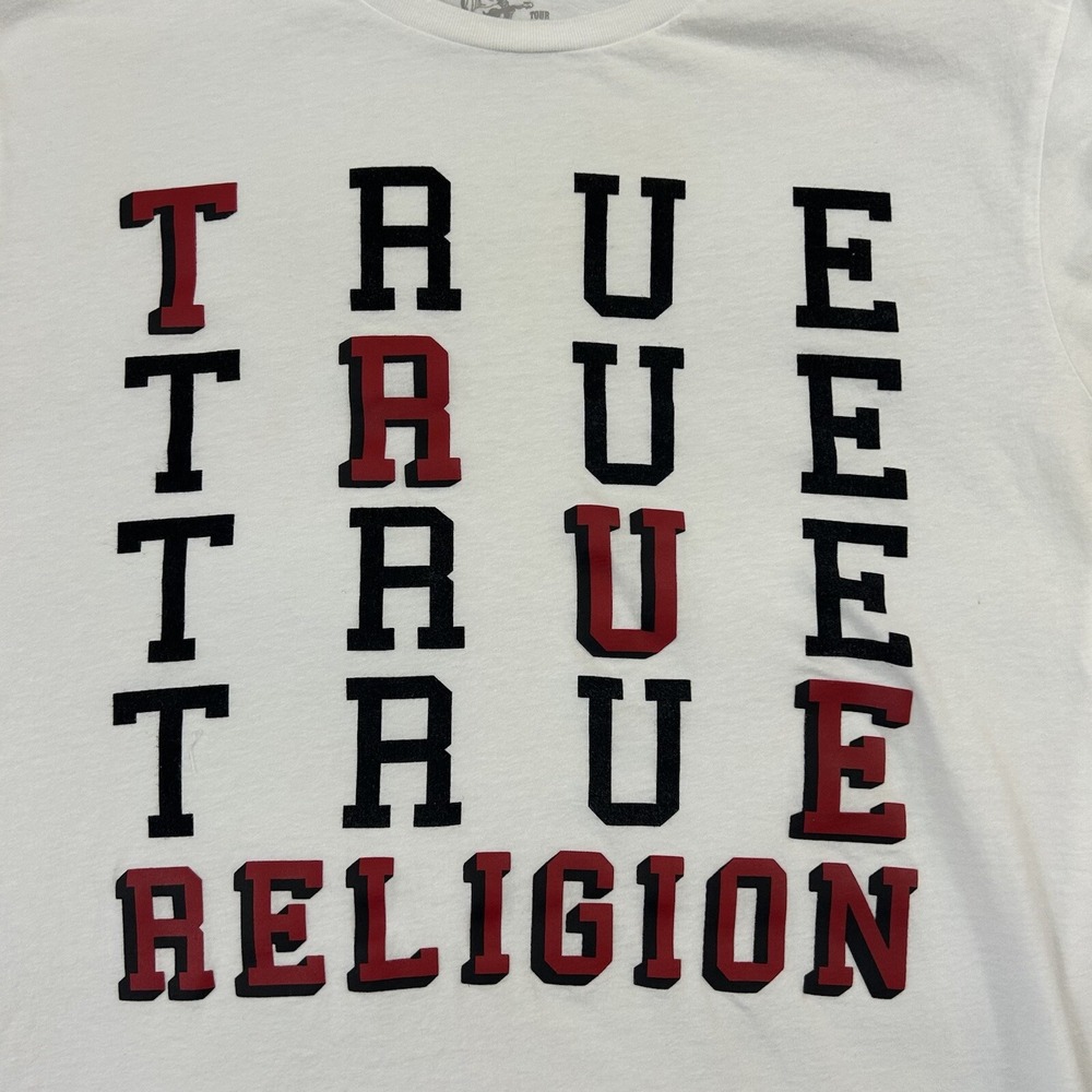 True Religion T-Shirt Men's White Large Cotton Graphic Print Short Sleeve Stack - Picture 2 of 11